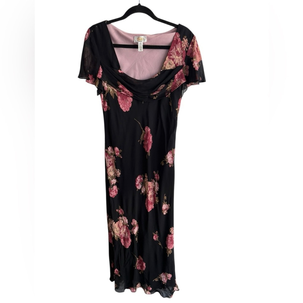 Talbots Vintage Floral Draped Front Flutter Sleeve Lined Maxi Dress Sz 12